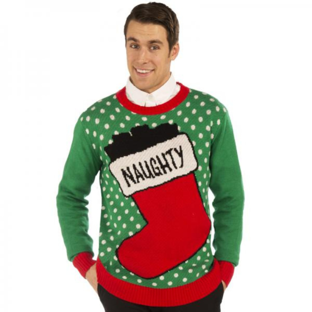Men's Ugly Christmas Sweater Naughty Red, Green XL